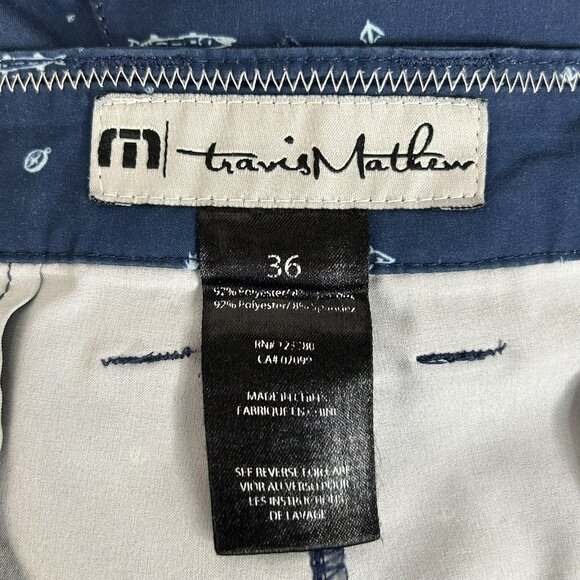 Travis Mathew Shorts Mens Size 36 Blue Printed Pineapple Shark Beach Flat Front - Picture 3 of 3